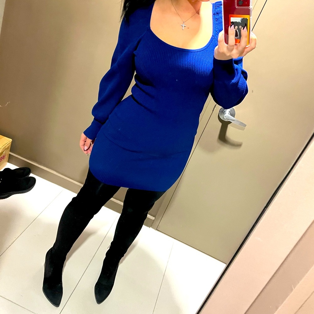 EXPRESS 💙Blue💙 XS long puff sleeve dress